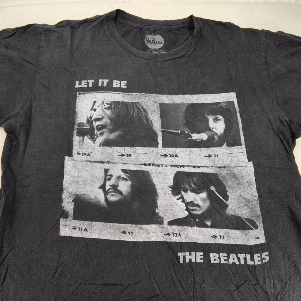Beatles Let It Be Band Crew Neck Short Sleeve Shirt Mens Size Medium M Black